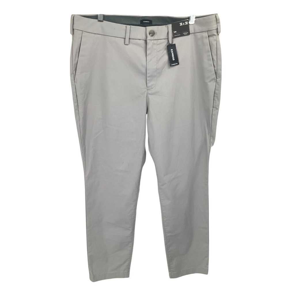 Express Chino Pants Mens 36x30 Gray Hyper Stretch Slim Temperature Control NEW